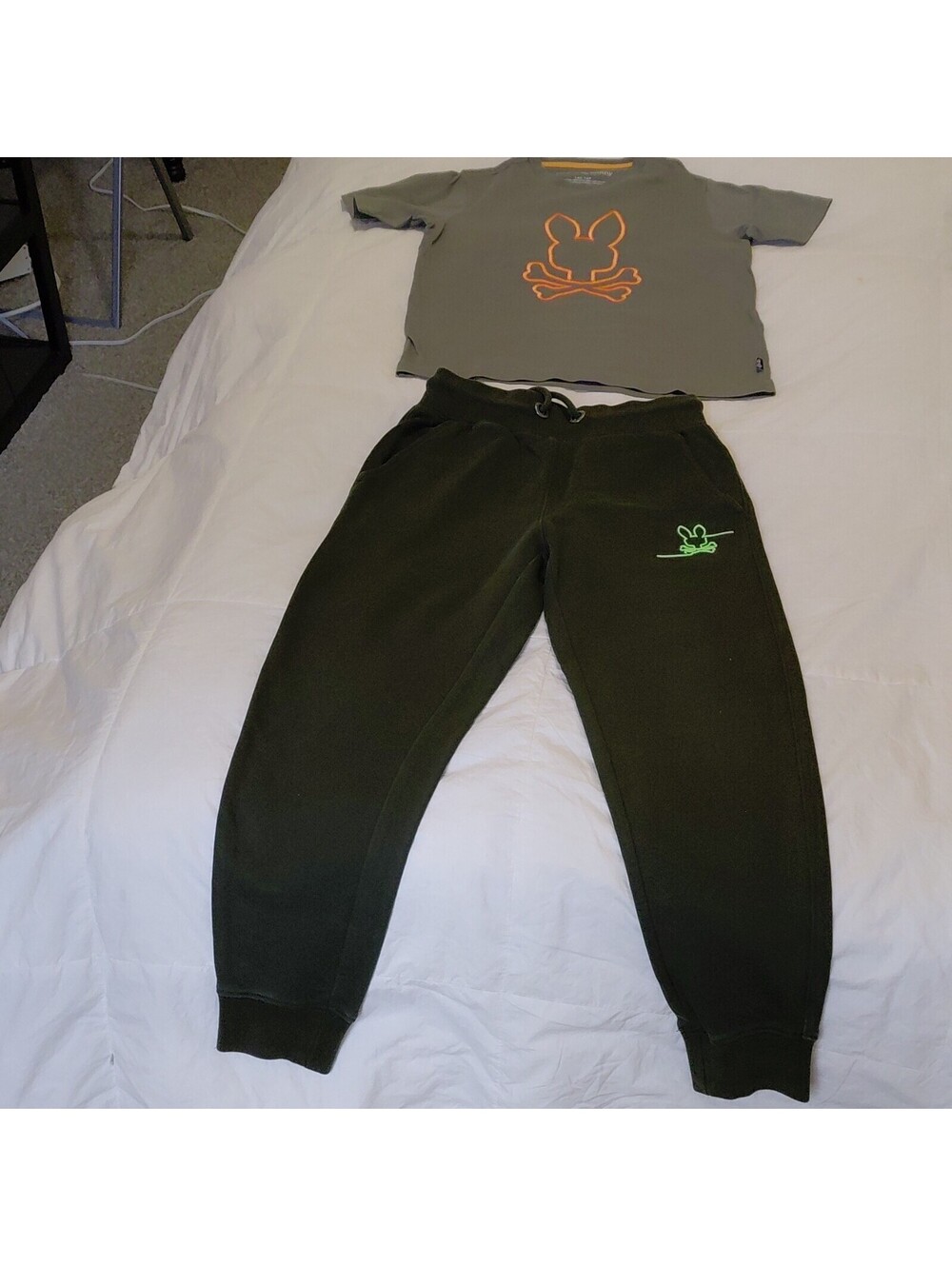 Psycho Bunny 2pc T-Shirt & Drawstring Jogger Pants Green Size 7-8 #935